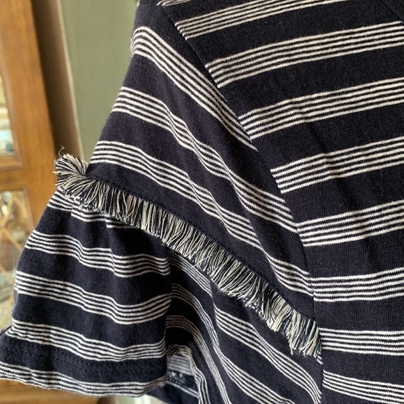 LOFT striped T-shirt with ruffle sleeves size M 100% cotton - Picture 3 of 6